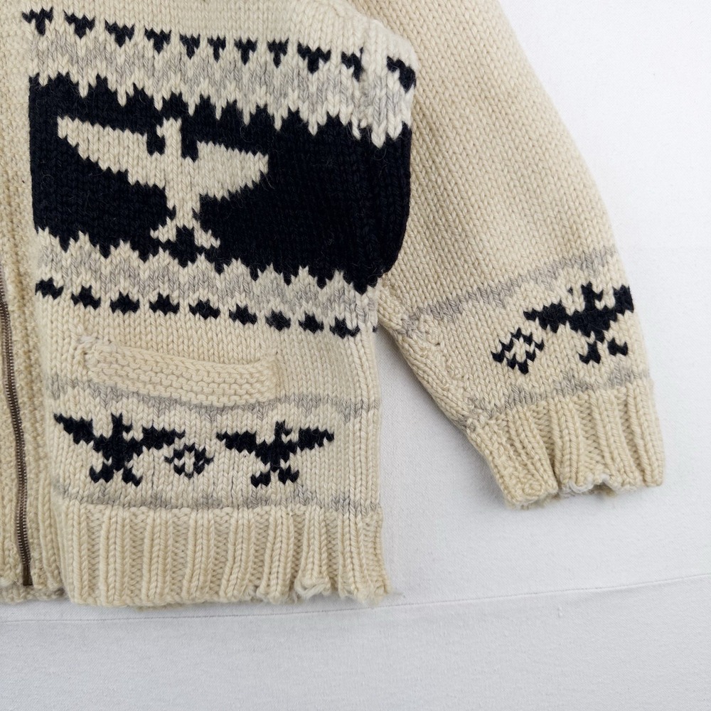 60's Vtg Cowichan Hand Knit Thunderbird Wool Cardigan Sweater Men's Large *Read - Picture 8 of 16